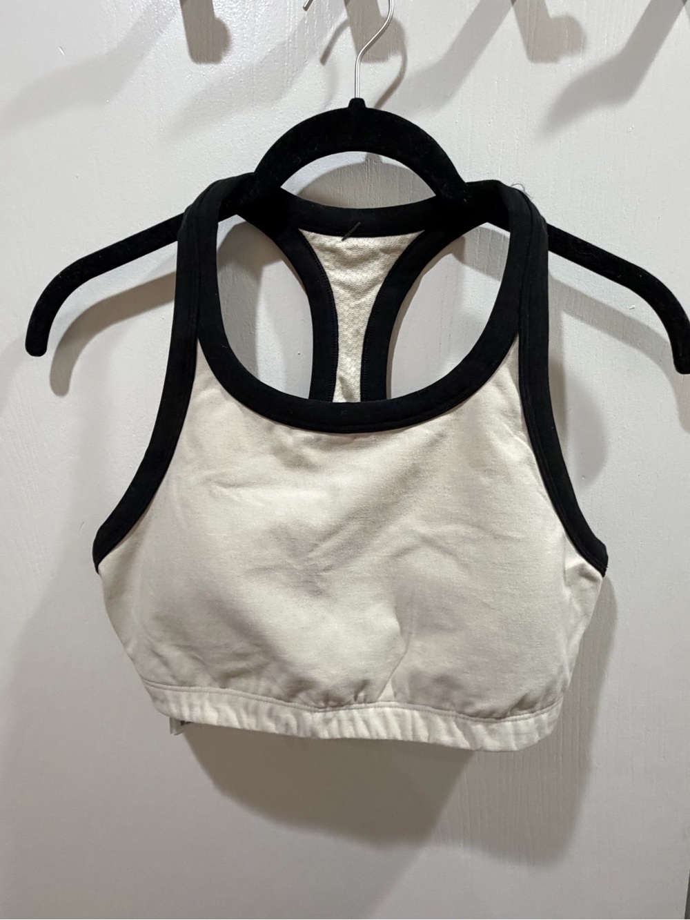 Vuori White Racerback Crop Tank with Black Trim